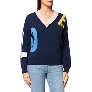 Love Moschino Dames Carded Wool Love Letters Multicolor Pure Intarsia V-hals pullover