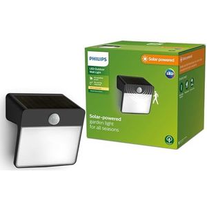 Philips Yarixa buitenwandlamp op zonne-energie, 2.2W, 2700K, zwart, bewegingssensor, IP44 weerbestendig