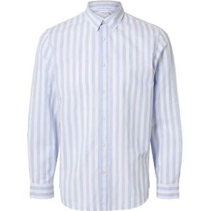SELETED HOMME Ls Noos Slhslimnew-Linen Shirt met lange mouwen voor heren, Kasjmier Blauw/Stripes: strepen, XL
