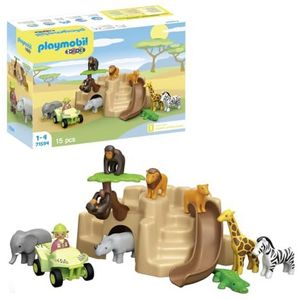 PLAYMOBIL 1.2.3: Natuurreservaat 71594, speelset met verschillende dieren, quad en glijbaan, educatief speelgoed voor peuters om basisfuncties te ontdekken, speelgoed voor kinderen vanaf 12 maanden