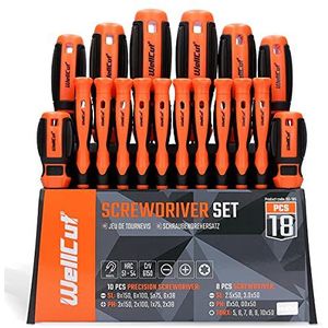 WELLCUT 18 Stuks Magnetische Schroevendraaier Set Met Soft Grip Handvat Phillips Slotted Tool Bit