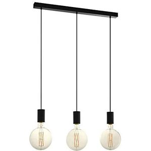 EGLO Pozueta hanglamp met 3 lampen, vintage, moderne industriële stalen hanglamp in zwart, eettafellamp, woonkamerlamp, hangend, met E27-fitting, lengte 84 cm,Zilver