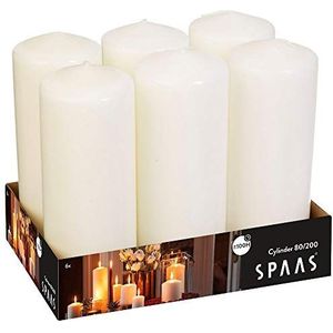 SPAAS Tray van 6 Cilinderkaarsen 80/200 mm, ± 100 uur, geurloos - wit