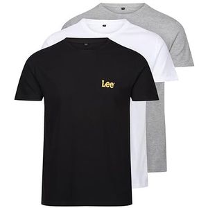 Lee Heren T-shirt in zwart/wit/grijs standaard pasvorm met ronde hals en merklogo - katoenrijk, superzacht en comfortabel loungewear - Multipack van 3, Zwart/Grijs Marl/Wit, L