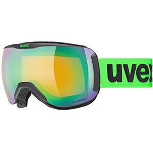 uvex downhill 2100 CV - skibril voor dames en heren - contrastverhogend - vervormings- & condensvrij - black matt/green-orange - one size