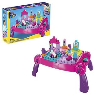 Fisher Price Bouw en Leertafel van MEGA Bloks, 30 onderdelen, draagbare tafel, ideaal voor kinderen vanaf 1 jaar, Roze​, FFG22