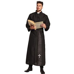 Boland - Kostuum voor volwassenen priester, toga en riem, zwart, tuniek, heilige, kardinaal, priester, kerk, themafeest, carnaval