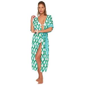 Trendyol Etnische patroon mix viscon Kimono en Kaftan voor dames, Groen, XL