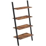 VASAGLE Staand rek, ladderrek, wandrek met 4 niveaus, boekenkast, bijzetrek, woonkamer, keuken, kantoor, staal, stabiel, schuin, aan de muur, industrieel design, vintage bruin-zwart LLS43BX