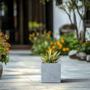 Kante Betonnen vierkante, elegante handgemaakte tuinplantenbakken pot voor binnen en buiten, lichtgrijs, 25,4 x 25,4 cm x 25,4 cm