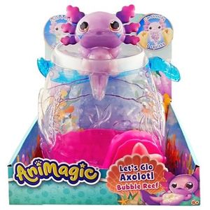 Animagic - Aquarium Axolotl, Interactief Speelgoed voor Kinderen vanaf 4 Jaar, Om je Elektronische en Verlichte Huisdier te vervoeren, Bevat het aquarium en een Paarse Axolotl