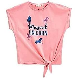 Koton Meisjes-T-shirt met eenhoornprint, korte mouwen, katoen, T-shirt, Roze (Bt4), 3-4 jaar