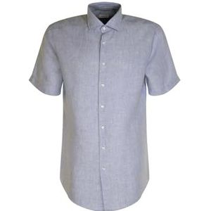 Seidensticker Zakelijk overhemd voor heren, regular fit, zacht, kent-kraag, korte mouwen, 100% linnen, lichtblauw, 42