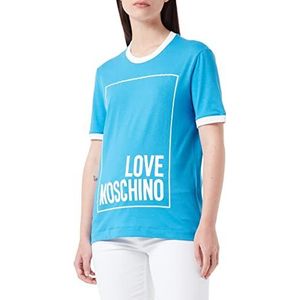 Love Moschino Dames katoenen jersey met logo box print T-shirt, blauw/wit, 40 NL