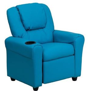 Flash Möbel Moderne beige vinyl kinderligstoel met bekerhouder en hoofdsteun leunstoel turquoise