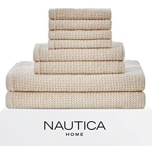 Nautica - 8-delige badhanddoekenset, zeer absorberende en sneldrogende handdoek, stijlvolle badkamerdecoratie & slaapzaal essentials (oasis beige, 8-delig)