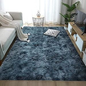 Aujelly Luxe Shaggy Soft Area tapijt vierkant indoor pluizige antislip tapijten moderne wooncultuur voor woonkamer slaapkamer kinderkamer blauw 90x150 cm