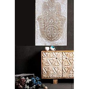 Oosterse houten ornament wanddecoratie Hand van Fatima 60 cm groot XL | Oosterse muurschildering wanpaneel in zwart als wanddecoratie | vintage driehoek als decoratie in de slaapkamer of woonkamer
