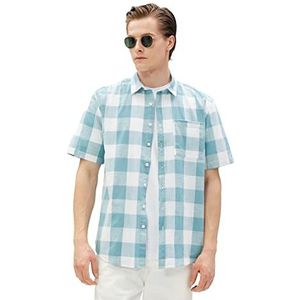 Koton Herenshirt met korte mouwen en zakken, gedetailleerd klassiek katoen, Green Check (7c5), S