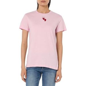 Pinko Boor T-shirt Jersey van katoen met borduurwerk harten, N78_Roze Schattig Paars, XXS