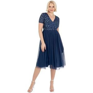 Maya Deluxe Dames verfraaide midi-avondjurk dames V-hals met korte mouw voor prom bruiloft bruidsmeisje, Franse marine, 12, Franse marine, 38