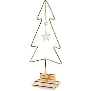 EUROCINSA Silhouette kerstboom metaal kleur goud en LED-licht 10,5 x 7 x 27,5 cm 3 stuks, metaal, goudkleurig, eenheidsmaat