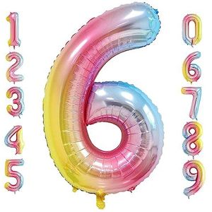 Oboteny Folie, heliumballonnen, verjaardag, 101 cm, regenboog-verloop, cijferballonnen met kroon, cijferballonnen, geschikt als verjaardagsdecoratie, bruiloftsdecoratie, feestdecoratie, [6]