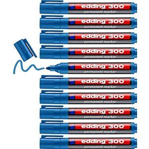 edding 300 permanent marker - lichtblauw - 10 stiften - ronde punt 1,5-3 mm - watervast, sneldrogend - wrijfvast - voor karton, kunststof, hout, metaal, glas