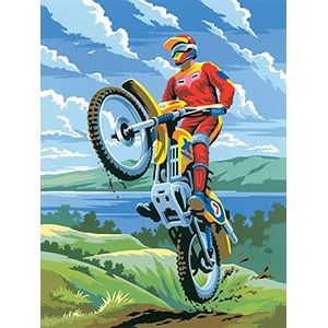 Schilderen op nummer - Junior ""Motorcross"", doe-het-zelf schilderij ca. 33 x 24 cm groot, incl. 7 acrylverfkleuren, penselen en bedrukt schilderkarton, voor beginners en kinderen vanaf 8 jaar.
