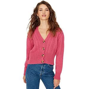 Trendyol Dames V-hals Plain Regular Cardigan Sweater, Roze, L, roze, L