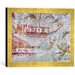 Ingelijste foto van 13e eeuw v.Chr ""Schepen dolfijnen (uitsparing)/minoisch"", kunstdruk in hoogwaardige handgemaakte fotolijst, 40x30 cm, Gold Raya