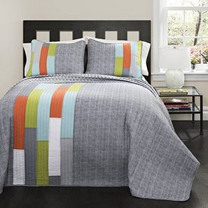 Lush Decor Shelly Stripe Quilt | Modern geometrisch patroon omkeerbaar 3-delig beddengoed set, oranje, Twin