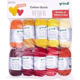 Gründl Wol Cotton Quick Mini Shades of Yellow and Red Set voor breien en haken 10 x 15 g, 100% katoen, 15 g / 37 m, geel en rood