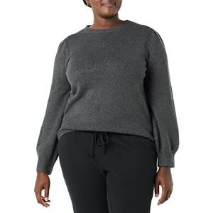 Amazon Essentials Women's Zacht aanvoelende trui met ronde hals en plooien op de schouders, Houtskoolzwart, XXL