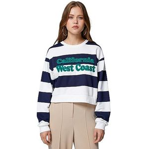 Koton Dames geborduurde ronde hals varsity sweatshirt, Navy Stripe (7s0), S