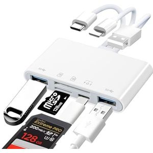 Carehabi 8-in-1 multifunctionele SD-kaartlezer met geheugenkaartsleuf, USB/USB C-poort, SD-kaartadapter voor telefoon, tablet, hoofdtelefoon, pc, SD-kaartlezer, compatibel met SDHC/SDXC/MMC