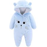 Sneeuwpak voor pasgeborenen, met voetjes, meisjes, jongens, sneeuwpakken voor kinderen, fleece, sneeuwpak voor pasgeborenen, winter, met capuchon, warm, blauw, 0-3 maanden