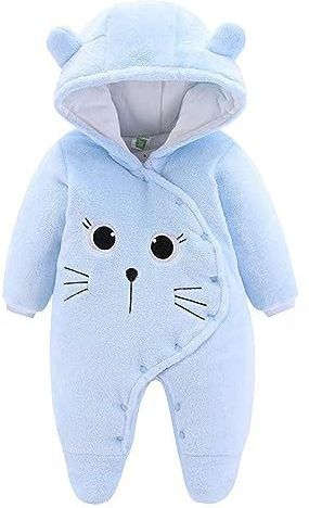 Sneeuwpak voor pasgeborenen, met voetjes, meisjes, jongens, sneeuwpakken voor kinderen, fleece, sneeuwpak voor pasgeborenen, winter, met capuchon, warm, blauw, 0-3 maanden