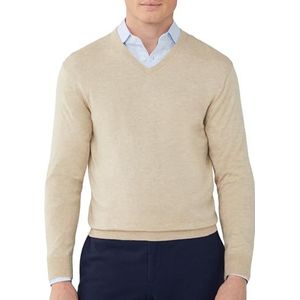 Hackett London Heren katoenen kasjmier V-hals gebreide kleding, Grijs (Taupe Beige), S