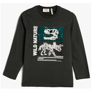 Koton Boys's Dinosaurus bedrukt T-shirt met lange mouwen en sequined katoen, antraciet (924), 5-6 Jaar