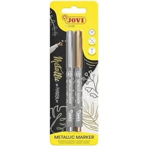 Jovi - METALIC markers, Blister van 2 markers, Zilver- en goudkleuren met metallic effect, Zeer sterke en resistente punt, Inkten gemaakt van voedselkleurstoffen (1602M)
