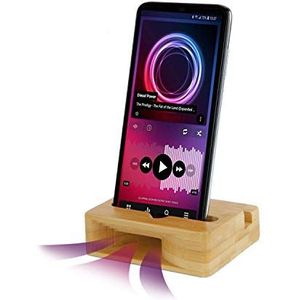 ROMINOX Geschenkartikel smartphone standaard // Amplify 3in1 - mobiele telefoon en tablet houder in liggend en staand formaat, incl. audioversterkerfunctie voor smartphone luidspreker, bamboehout