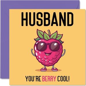 Verjaardagskaarten voor echtgenoot - Berry Cool - Grappige gelukkige verjaardagskaart voor echtgenoot van vrouw, echtgenoot verjaardagscadeaus, 145 mm x 145 mm grap wenskaarten voor mannen hem