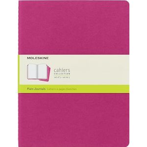 Moleskine Cahier Journal, Set 3 Notebooks with Plain Pages, Cardboard Cover with Visible Cotton Stiching, Colour Kinetic Pink, Extra Large 19 x 25 cm, 120 Pages