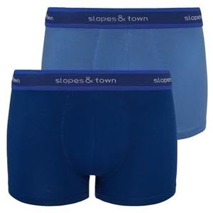 Slopes and Town Bamboo Boxer Shorts Navy Blue/Sky Blue (2-Pack), blauw, XL