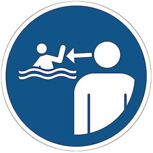 Sticker Obligation mandatory NF ISO7010, zelfklevend, rond, gelamineerd, gelamineerd, waterdicht en uv-bestendig, bewaking van kinderen in de wateromgeving, diameter 15 cm