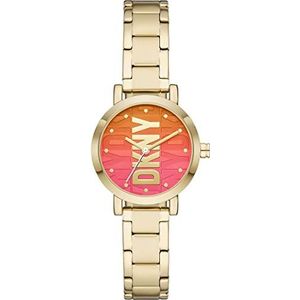 DKNY Soho Horloge voor dames, Quartz uurwerk met horlogeband van roestvrij staal, leer of silicone, Goudtint en spectrum, 28MM