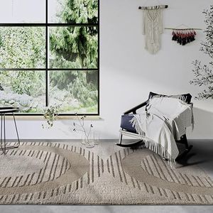 Elle Decor ation Bartoux Hoogpolig tapijt, modern woonkamertapijt, shaggy, modern patroon, wollig, zacht, boho-tapijt voor woonkamer, slaapkamer, beige, 80 x 120 cm