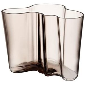 Iittala Alvar Aalto kristallen glazen vaas in golfvorm in de kleur linnen, afmetingen: 16cm x 20,8cm, 1051436, nieuw