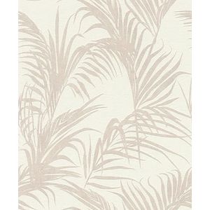 Rasch Behang 314007 - Licht vliesbehang in crèmewit met grote palmbladeren in beige uit de collectie Deco Style